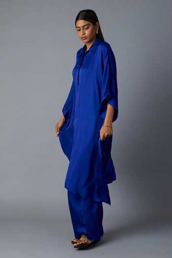 Buy_Vasstram_Blue Modal, Satin, Silk Applique Collared Chandni Shirt Style Kaftan With Pant _Online_at_Aza_Fashions