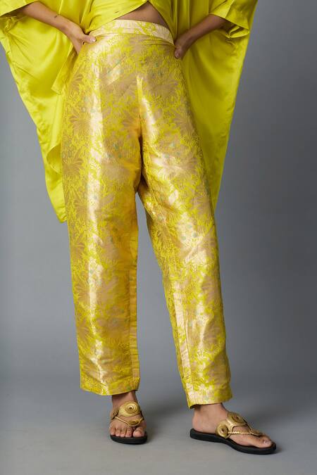 Vasstram_Yellow Modal, Satin Mandarin Collar Zoha Anti Fit Shirt _at_Aza_Fashions