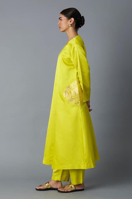 Buy_Vasstram_Yellow Silk Zari Round Neck Geet Banarasi Kurta With Pant 