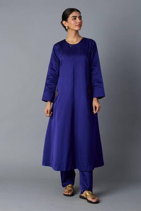 Shop_Vasstram_Blue Brocade Zari Round Neck Geet Banarasi Silk Kurta With Pant _Online_at_Aza_Fashions