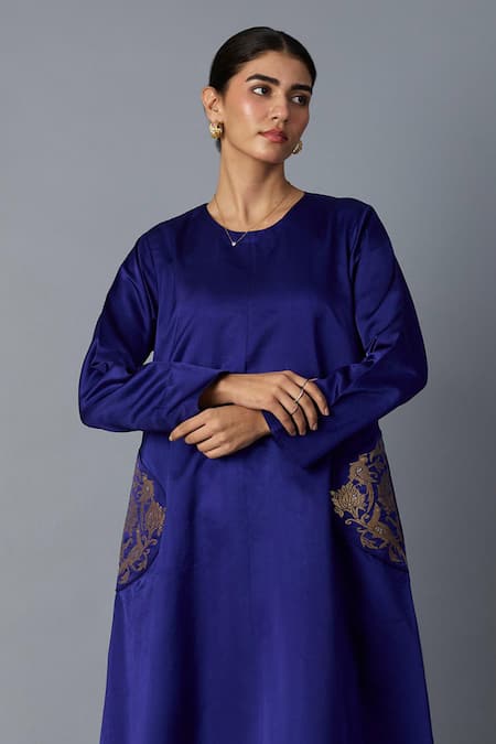 Buy_Vasstram_Blue Brocade Zari Round Neck Geet Banarasi Silk Kurta With Pant 