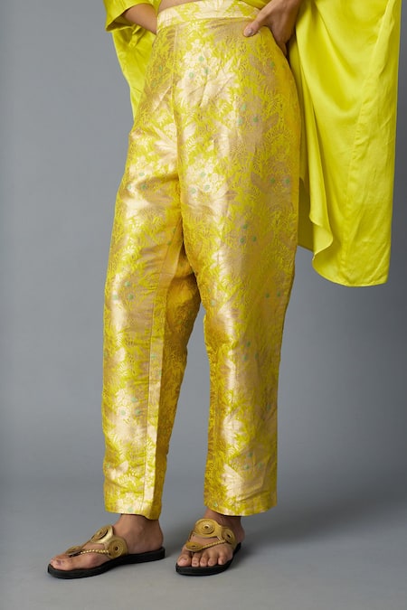 Buy_Vasstram_Yellow Brocade Embroidery Hazara Floral Woven Pant _Online_at_Aza_Fashions