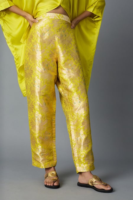 Shop_Vasstram_Yellow Brocade Embroidery Hazara Floral Woven Pant _Online_at_Aza_Fashions