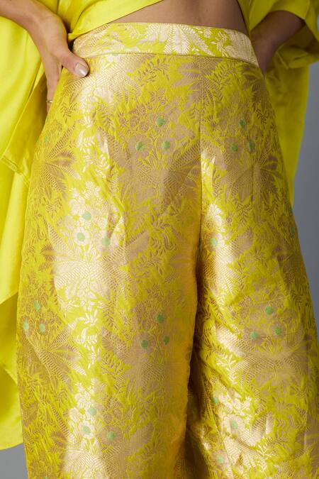 Vasstram_Yellow Brocade Embroidery Hazara Floral Woven Pant _at_Aza_Fashions