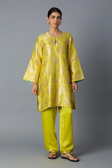Buy_Vasstram_Yellow Brocade, Modal, Satin Zari, Hazara Floral Woven Kurta And Pant Set 