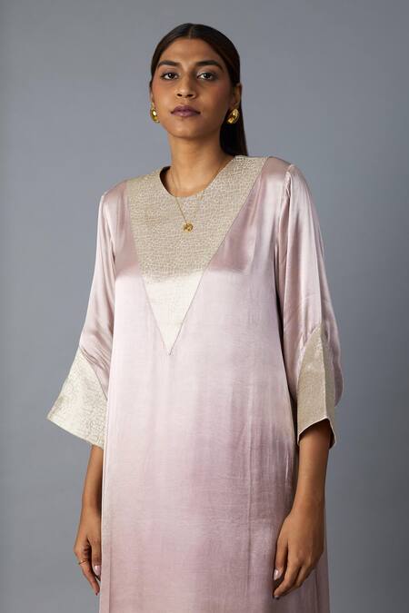 Shop_Vasstram_Pink Modal, Satin, Tissue Zari Round Neck Tikona Panelled Kurta And Pant Set _Online_at_Aza_Fashions