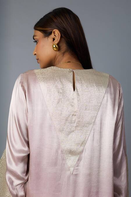 Vasstram_Pink Modal, Satin, Tissue Zari Round Neck Tikona Panelled Kurta And Pant Set _at_Aza_Fashions