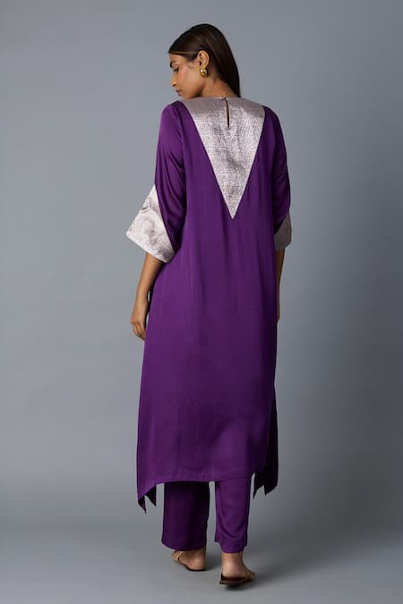Vasstram_Purple Modal, Satin, Tissue Zari Round Neck Tikona Panelled Kurta And Pant Set _at_Aza_Fashions