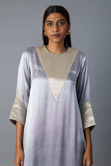 Buy_Vasstram_Gray Modal, Satin, Tissue Zari Round Neck Tikona Panelled Kurta And Pant Set 