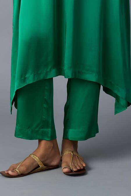 Buy_Vasstram_Emerald Green Modal, Satin, Tissue Zari Tikona Banarasi Panelled Kurta Set 