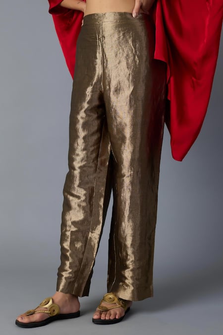 Vasstram_Gold Silk Zari Chamkila Metallic Pant _Online_at_Aza_Fashions