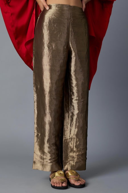 Buy_Vasstram_Gold Silk Zari Chamkila Metallic Pant _Online_at_Aza_Fashions