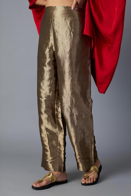 Shop_Vasstram_Gold Silk Zari Chamkila Metallic Pant _Online_at_Aza_Fashions