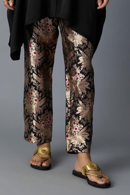 Vasstram_Black Modal, Satin, Brocade Zari Mandarin Collar Zoha Shirt And Woven Pant Set _at_Aza_Fashions