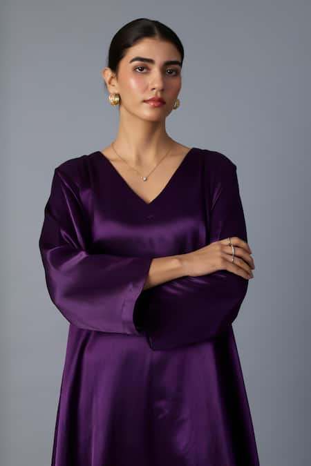 Buy_Vasstram_Purple V-neck Azra Asymmetrical Tunic _Online_at_Aza_Fashions