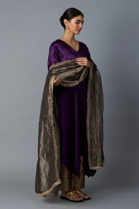 Vasstram_Purple V-neck Azra Asymmetrical Tunic _at_Aza_Fashions