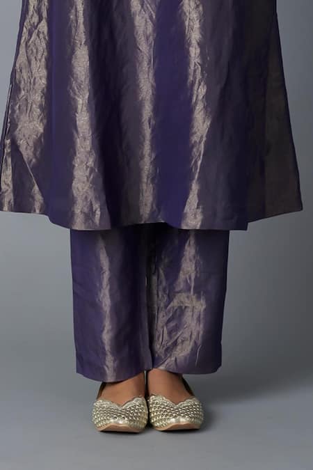 Vasstram_Purple Tissue Round Neck Chandrika Kurta With Pant _Online_at_Aza_Fashions