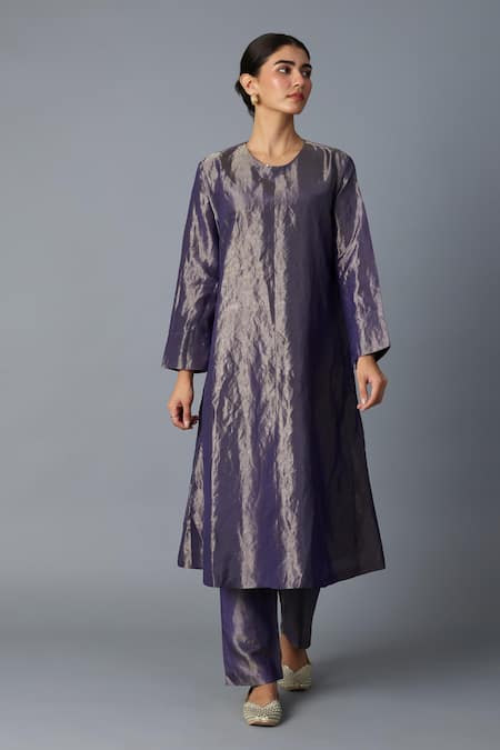 Buy_Vasstram_Purple Tissue Round Neck Chandrika Kurta With Pant _Online_at_Aza_Fashions