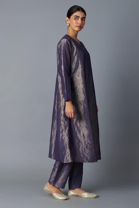 Shop_Vasstram_Purple Tissue Round Neck Chandrika Kurta With Pant _Online_at_Aza_Fashions