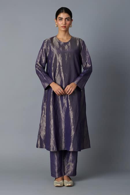 Vasstram_Purple Tissue Round Neck Chandrika Kurta With Pant _at_Aza_Fashions