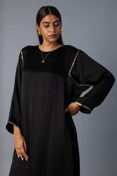 Shop_Vasstram_Black Modal, Satin Zari Round Neck Sabah Panelled Kurta With Pant _Online_at_Aza_Fashions