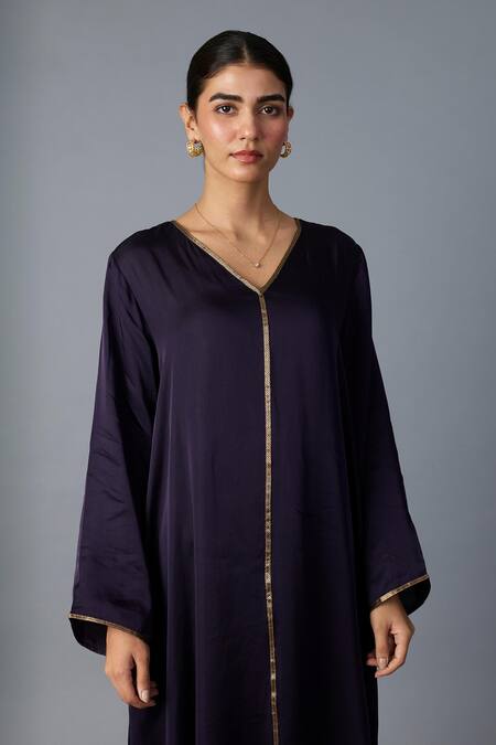Buy_Vasstram_Purple Modal, Satin Zari V-neck Firoza Panelled Kurta With Pant _Online_at_Aza_Fashions