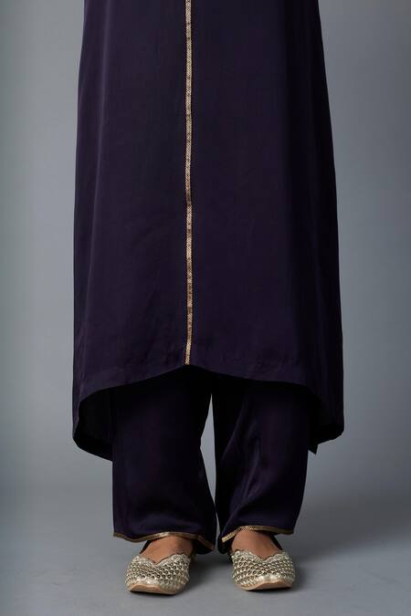 Shop_Vasstram_Purple Modal, Satin Zari V-neck Firoza Panelled Kurta With Pant _Online_at_Aza_Fashions