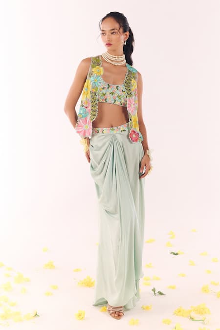 Show Shaa Floral Embroidered Jacket & Skirt Set