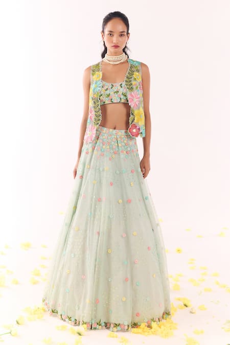 Show Shaa Floral Embroidered Jacket & Lehenga Set