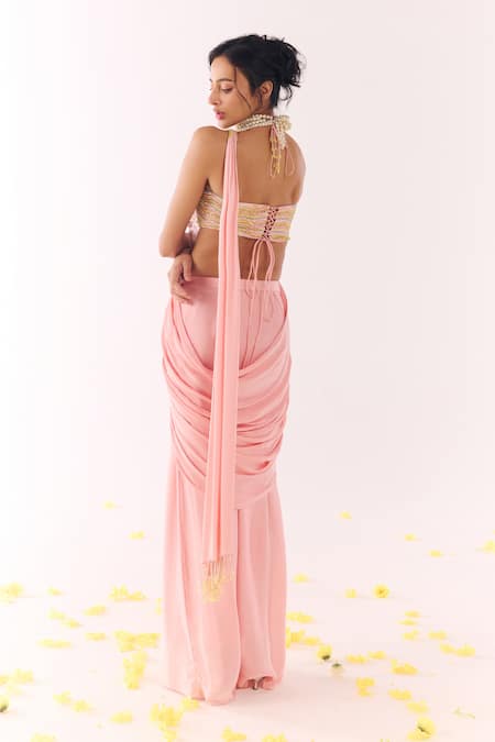 Show Shaa Satin Pre-Draped Saree & Halter Blouse