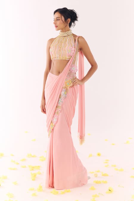 Show Shaa Satin Pre-Draped Saree & Halter Blouse