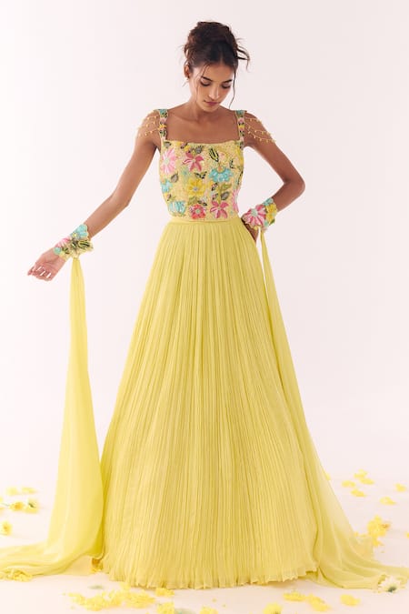 Show Shaa Floral Embroidered Corset & Pleated Skirt Set