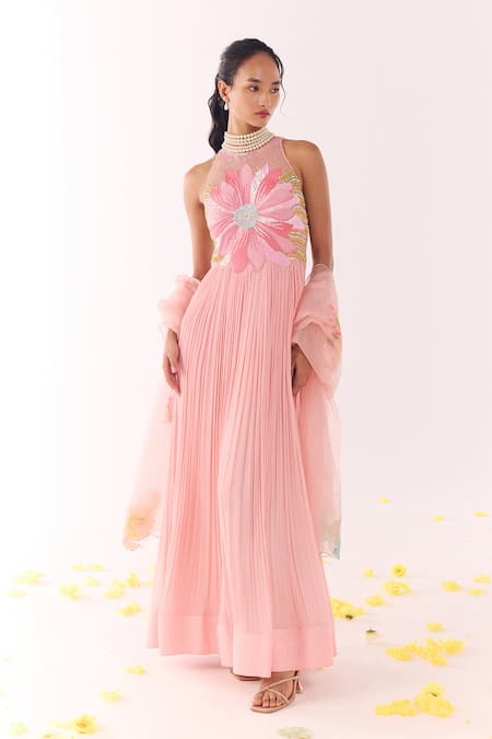 Show Shaa Blush Pink Embroidered Anarkali With Dupatta