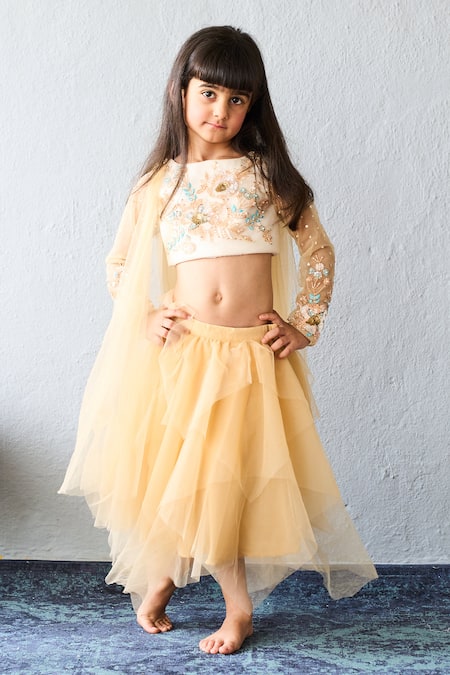 Pinkcow designs pvt ltd Floral Embroidered Crop Top & Skirt Set 