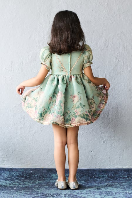 Pinkcow designs pvt ltd Floral Print Puff Sleeve A-Line Dress 