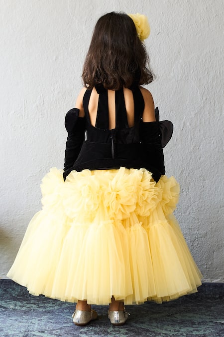 Pinkcow designs pvt ltd Velvet Cold-Shoulder & Tulle Rosette Gown 