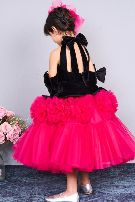 Pinkcow designs pvt ltd Velvet & Tulle Rosette Embroidered Dress 