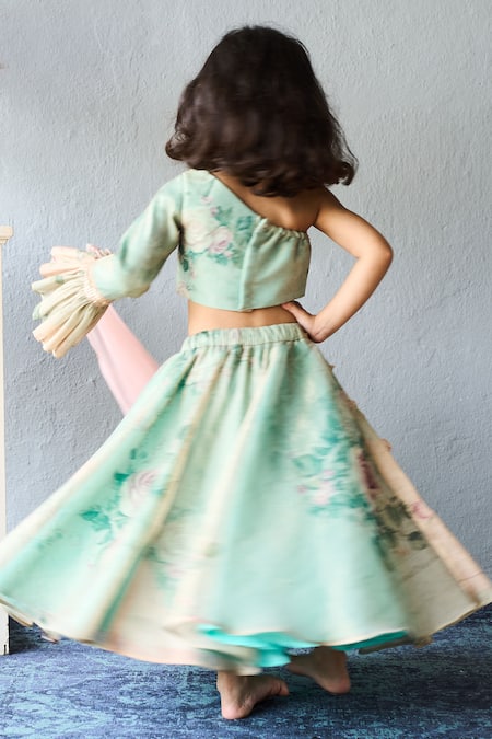 Pinkcow designs pvt ltd Floral Print Lehenga Blouse & Dupatta Set 