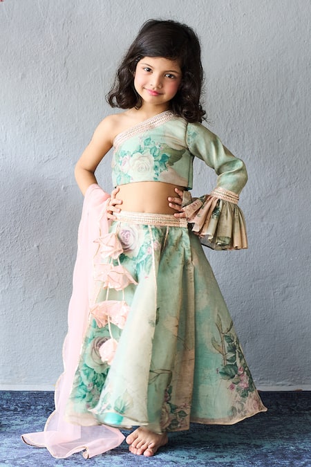 Pinkcow designs pvt ltd Floral Print Lehenga Blouse & Dupatta Set 