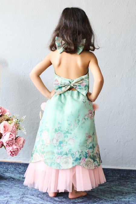 Pinkcow designs pvt ltd Floral Print Halter Neck Frock 