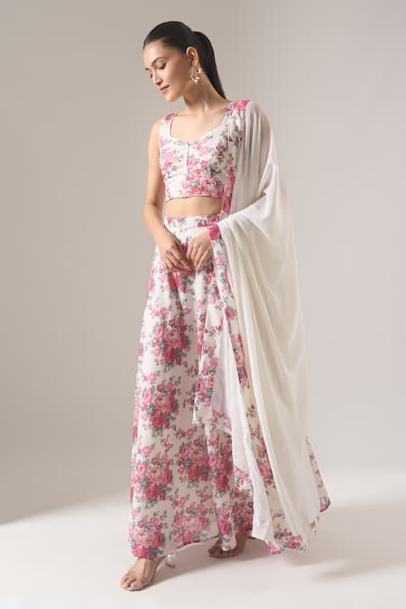 Samyukta Singhania Floral Printed White Lehenga Set 