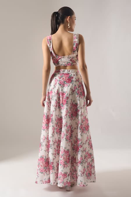 Samyukta Singhania Floral Printed White Lehenga Set 