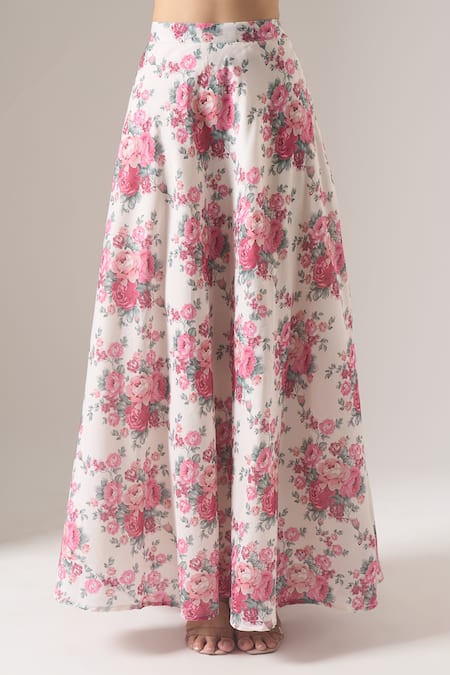 Samyukta Singhania_White Cotton, Georgette Floral Printed Lehenga Set _Online_at_Aza_Fashions