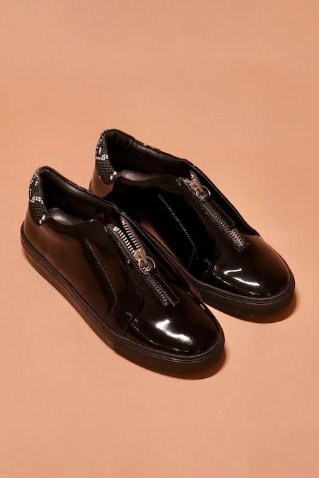 Dmodot Pigro Lustro Patent Leather Zipper Slip-On Shoes 