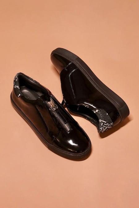 Dmodot Pigro Lustro Patent Leather Zipper Slip-On Shoes 