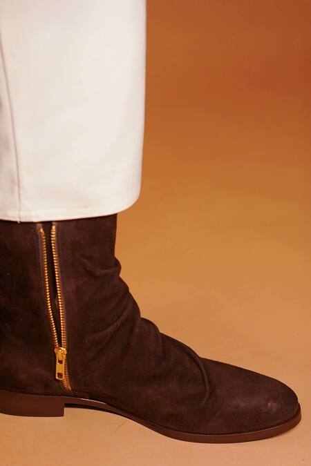 Dmodot_Brown Sprazzo Verdo Suede Boots  _Online_at_Aza_Fashions