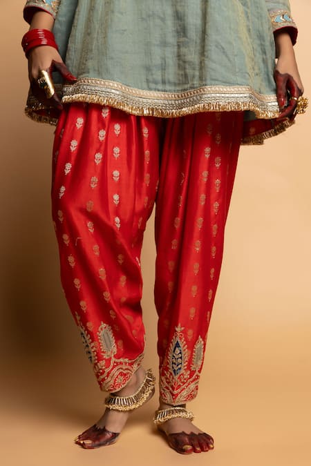 Shop Pants And Pajamas Aqua , , Organza Embroidery, Zari Raunaq Kurta Set Shop_Pants And Pajamas_Aqua , , Organza Embroidery, Zari Raunaq Kurta Set