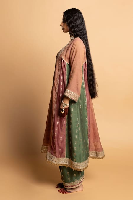 Buy_Pants And Pajamas_Green Chanderi Silk Embroidery Heer Salwar _Online_at_Aza_Fashions