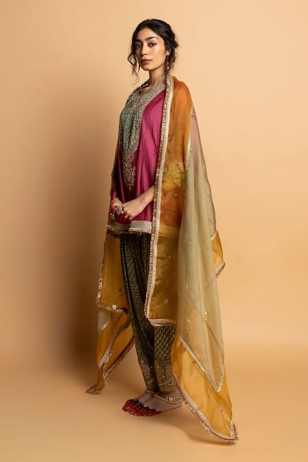 Buy Pants And Pajamas Wine Chanderi , Voile, Embroidery, Zari Round Neck Noor Kurta Set Online at Aza Fashions Buy_Pants And Pajamas_Wine Chanderi , Voile, Embroidery, Zari Round Neck Noor Kurta Set _Online_at_Aza_Fashions