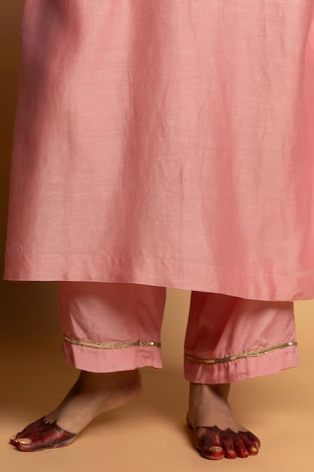 Shop_Pants And Pajamas_Pink Chanderi , Cotton, Embroidery, Zari Round Alankrita Kurta Set _Online_at_Aza_Fashions